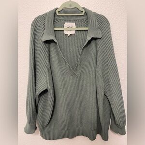 Aerie V-Neck Ribbed Sweater in Sage